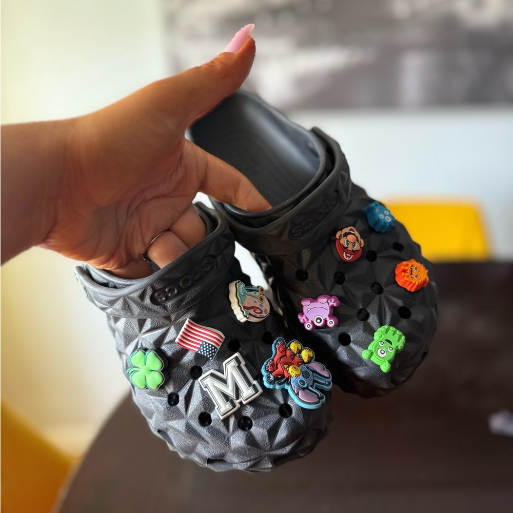 CROCS Gray Sandals with Customizable Charm Options